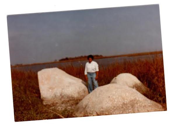 Figure 18: Beverly Buchanan, standing in Marsh Ruins, concrete and tabby, 1981.