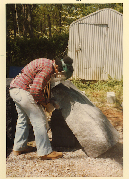Figure 22: Beverly Buchanan, working on Unity Stones in her studio behind the Museum of Arts and Sciences, 1983.